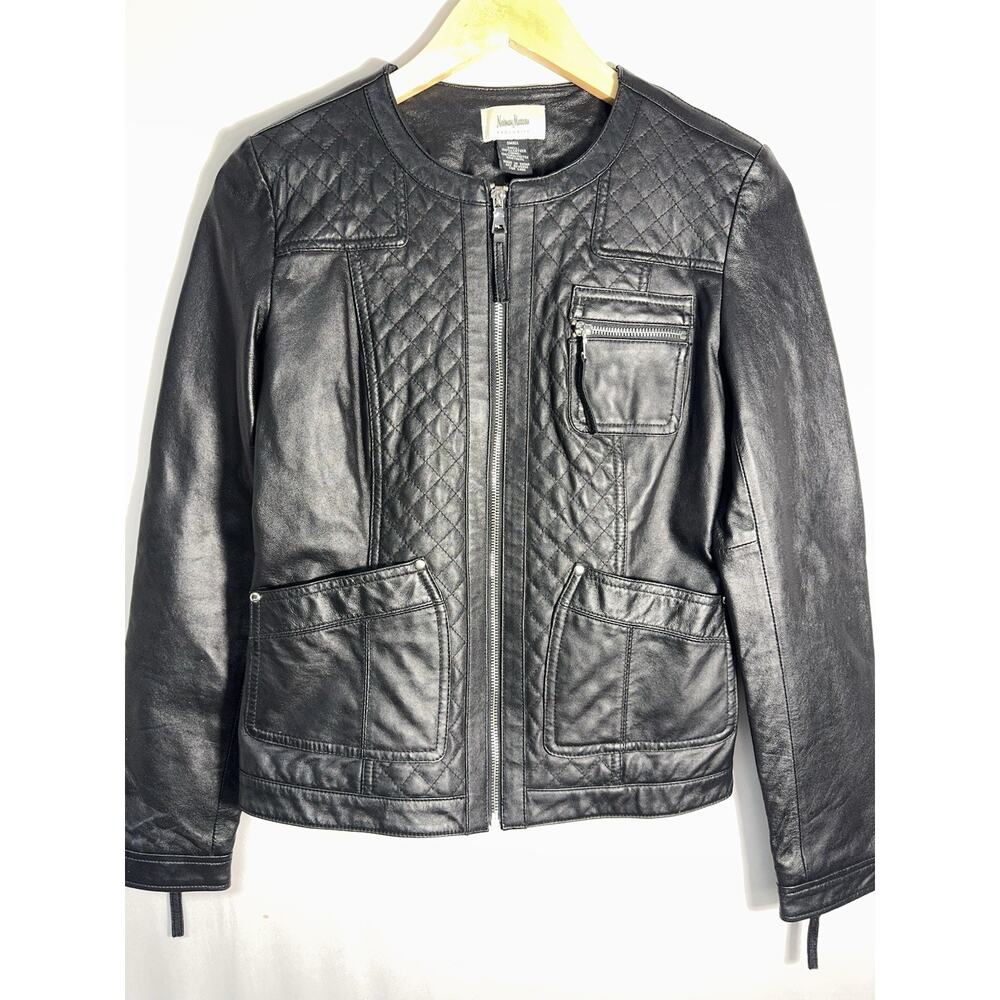 Neiman Marcus Exclusive Black Quilted Leather‎ Moto Jacket Women’s Small